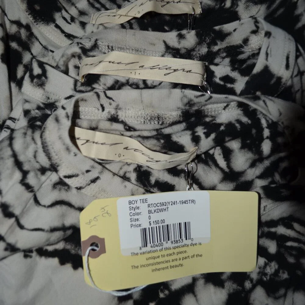 NWT $150 Raquel Allegra Black White Tie Dye Boy Tee T-Shirt - Picture 7 of 8